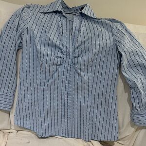 New York & Company Blue Striped Button Down Shirt